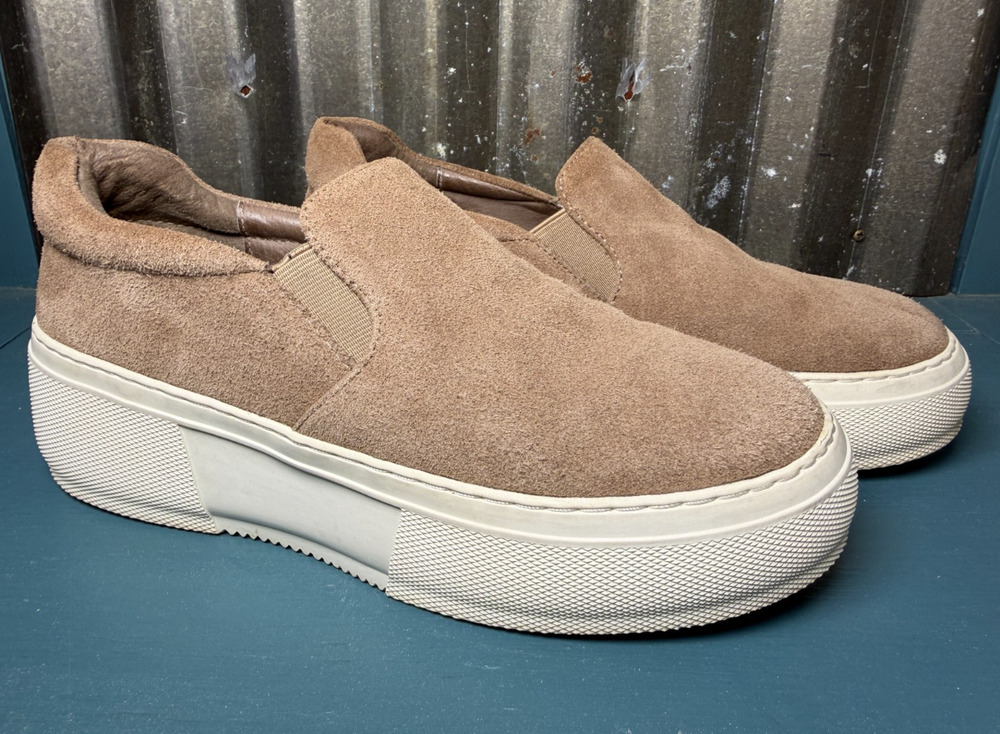 J/Slides NYC Acer Suede Platform Slip-On Sneaker Taupe Tan Women's 7.5